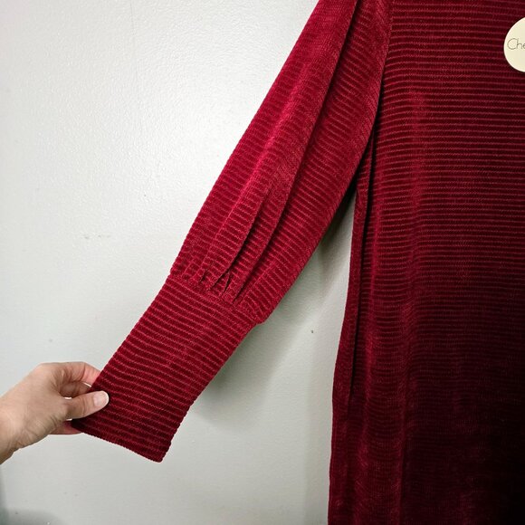 NWT Chenault Women's XL Burgundy Maroon Ox Blood Ribbed Velvet Long Sleeve Dress - Picture 3 of 6